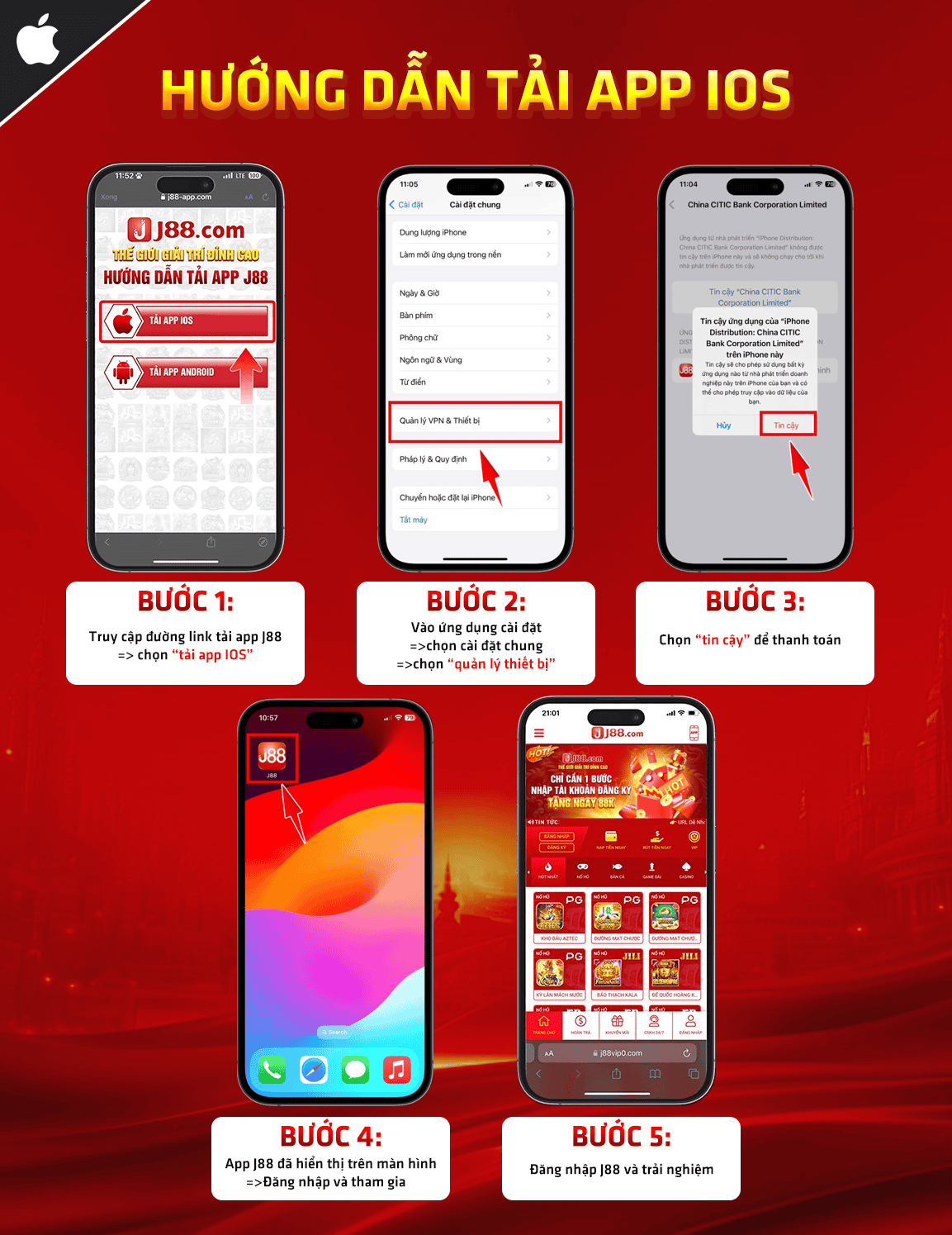 Minh họa chi tiết cài đặt app J88 trên IOS