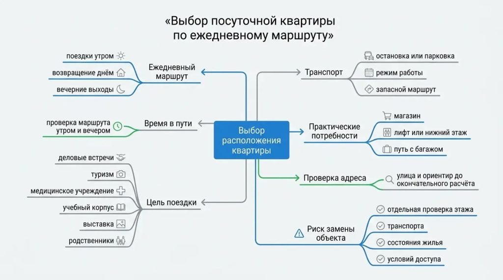 Выбор посуточной квартиры по ежедневному маршруту